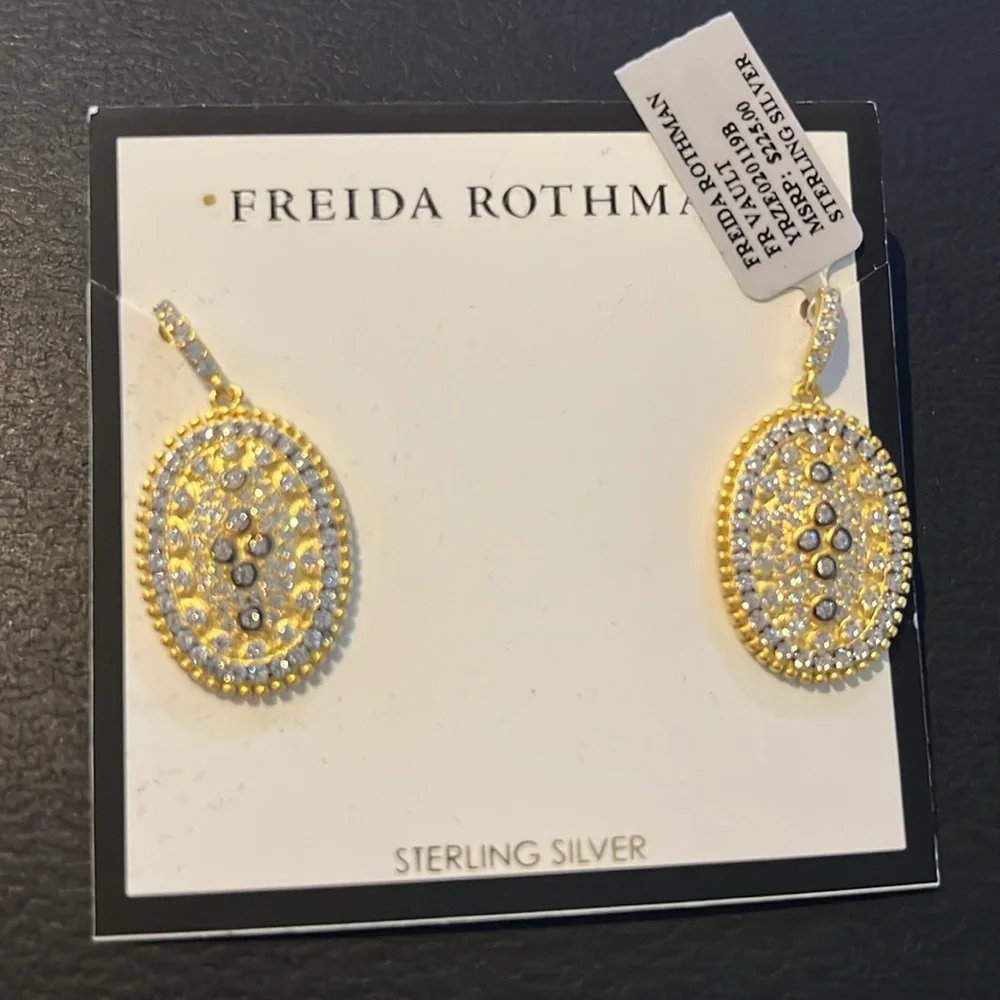 Freida Rothman 14Karat Gold Plated Sterling Silver Clover Shield Earings New - Picture 9 of 9